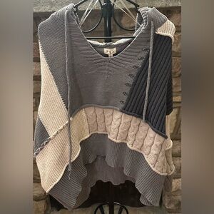 (NWT)POL Patchwork Chunky Knit Hoodie Sweater Large